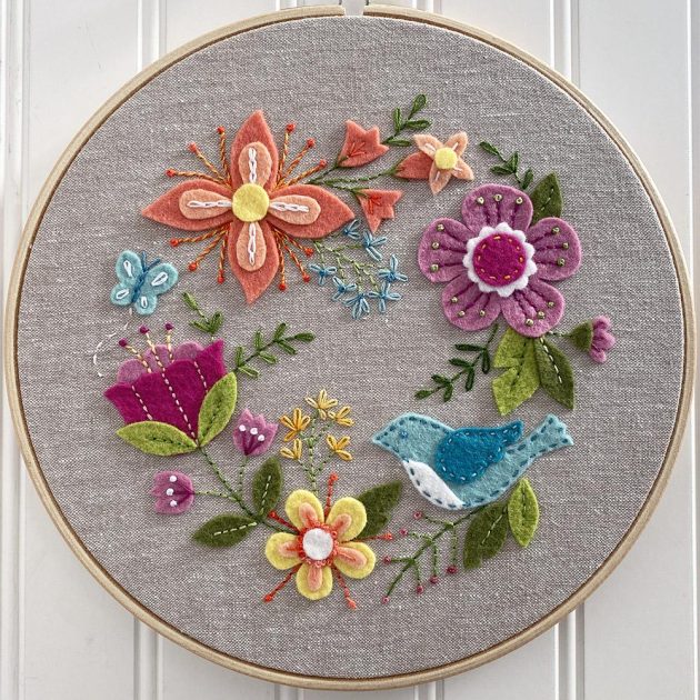 Floral felt appliqué embroidery