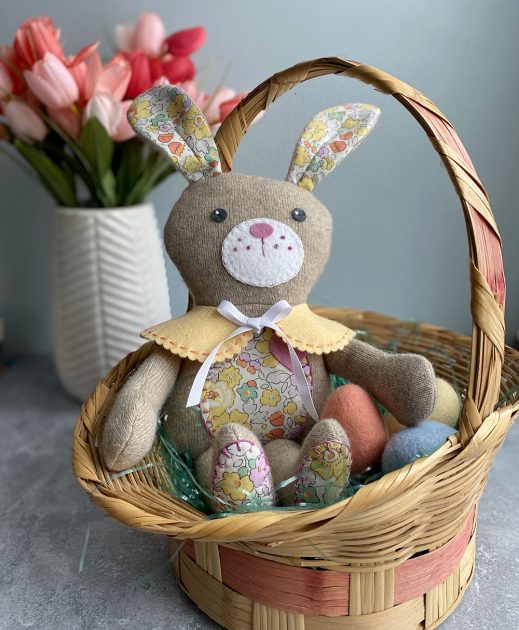 Stuffed bunny in basket